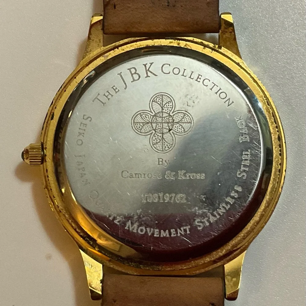 Seiko: men’s but unisex Camrose, Kross Jackie Onassis collection leather watch.